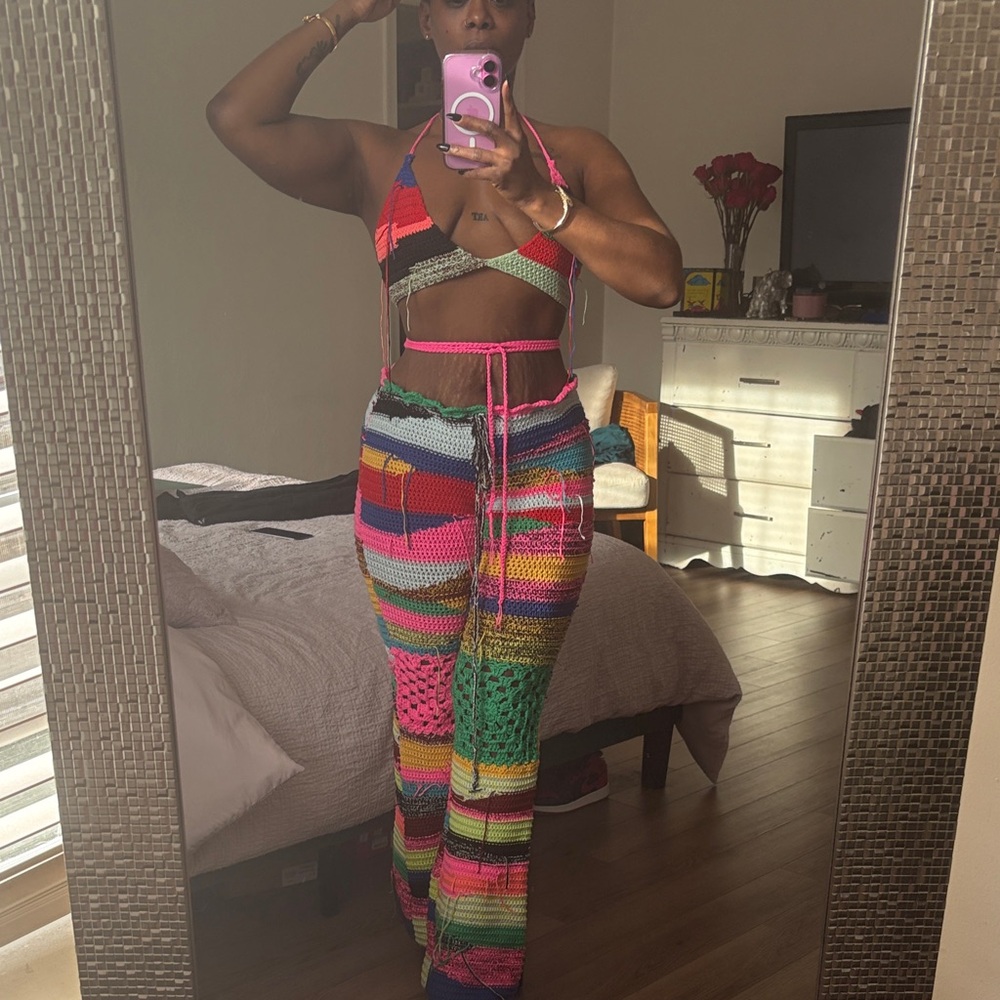 Colorful Patchwork Knit Pants and top